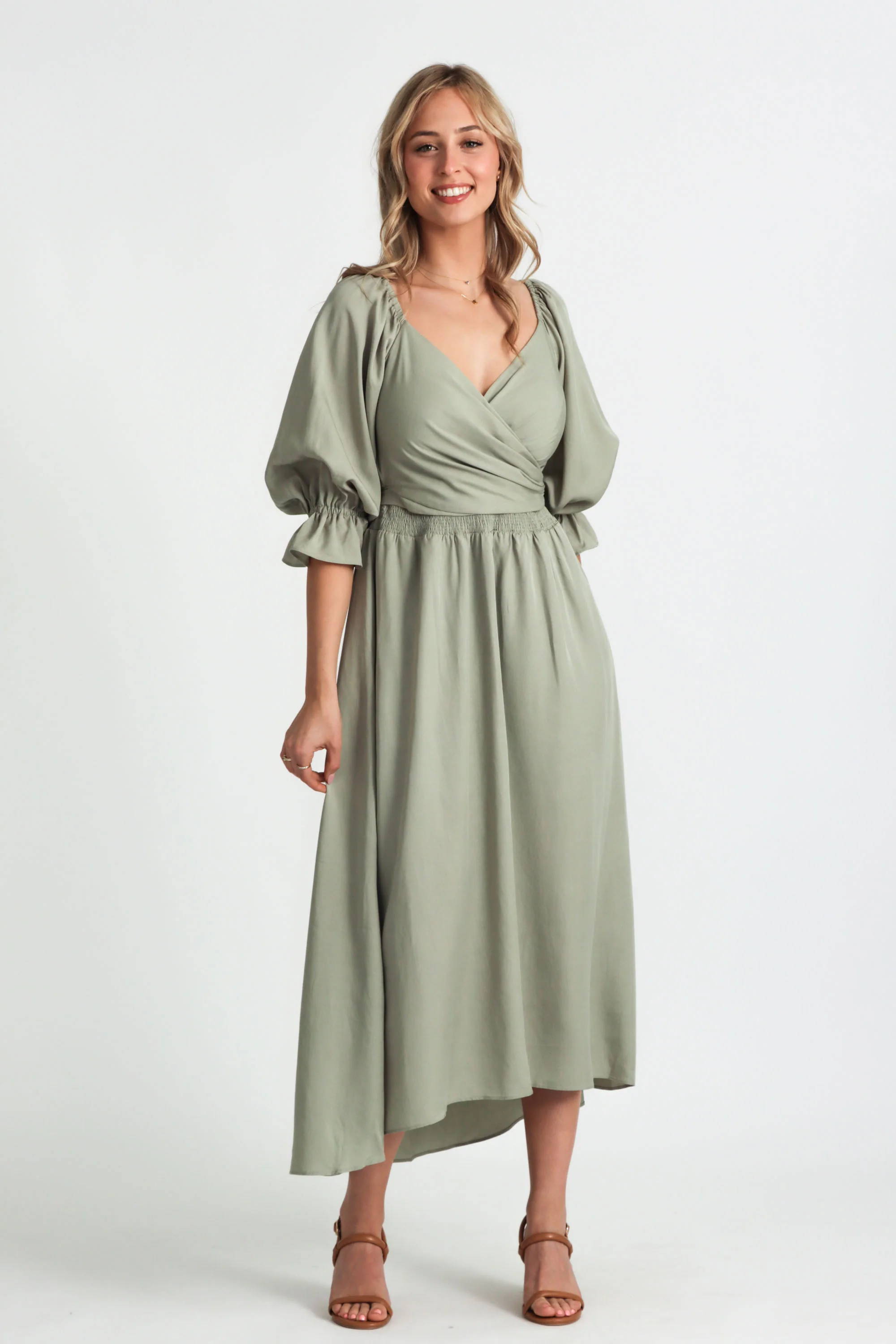 Charlotte Sage Green Wrap Dress - Image 3