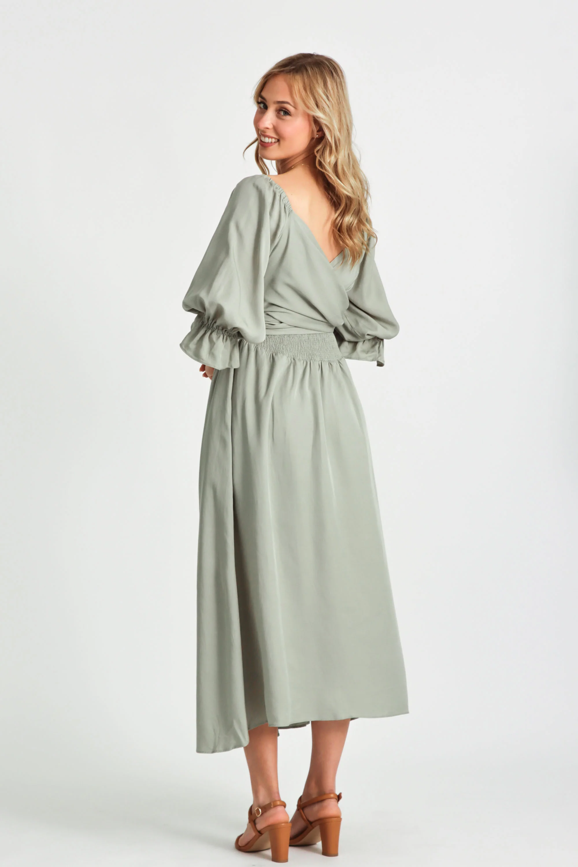 Charlotte Sage Green Wrap Dress - Image 5