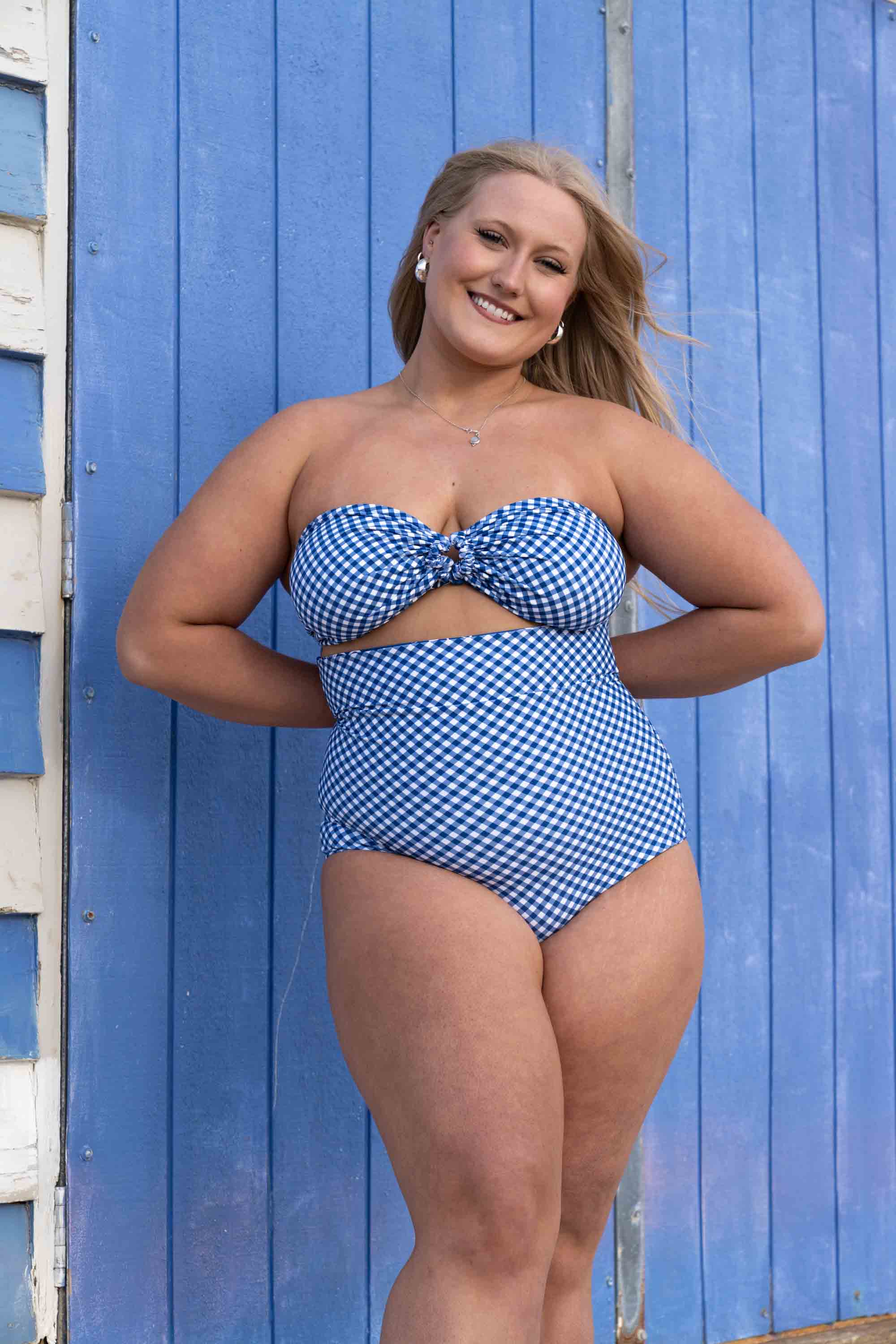 Eva Reversible Bikini Top - Blue Gingham / Chintz - Image 10