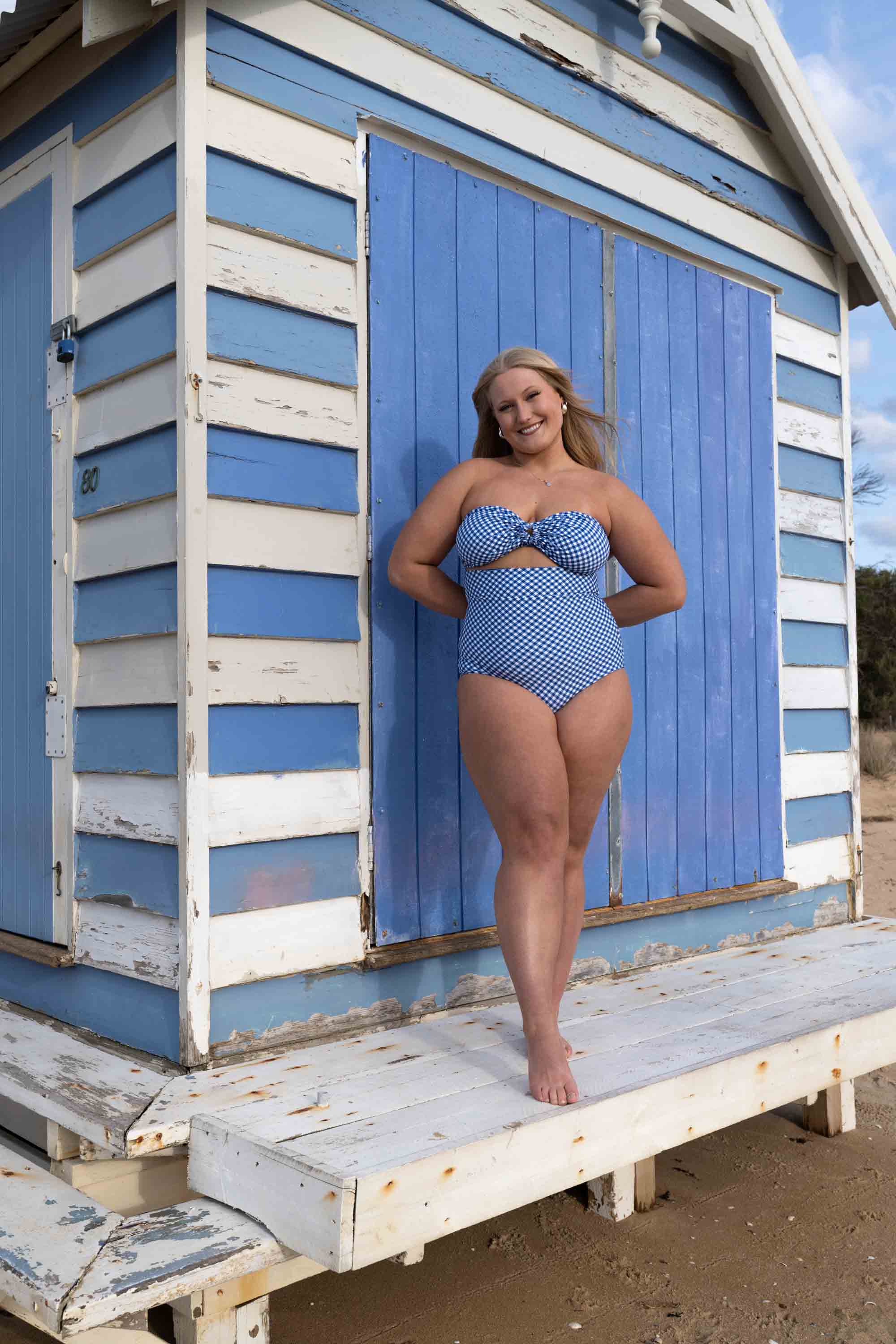 Eva Reversible Bikini Top - Blue Gingham / Chintz - Image 11
