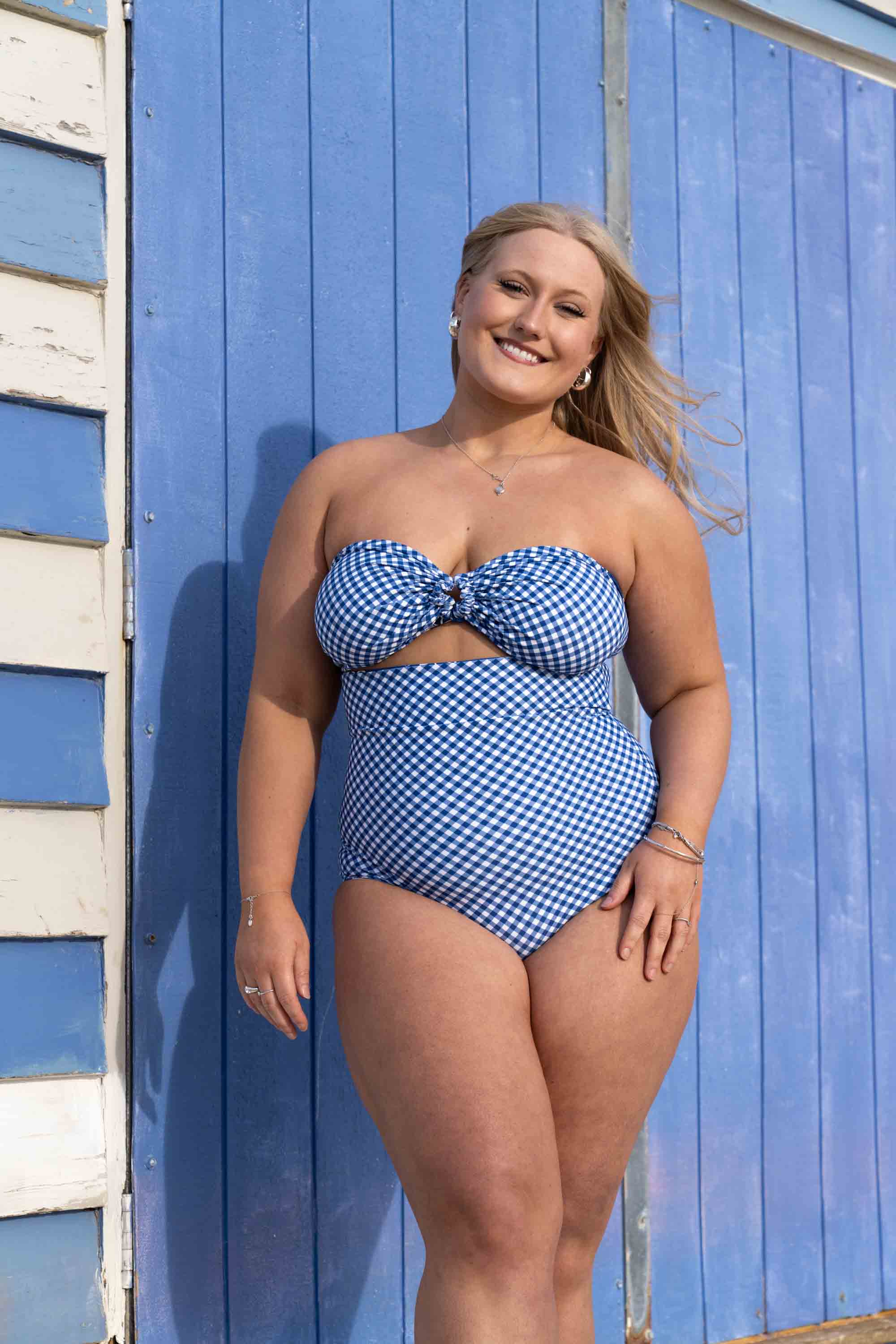 Eva Reversible Bikini Top - Blue Gingham / Chintz - Image 12