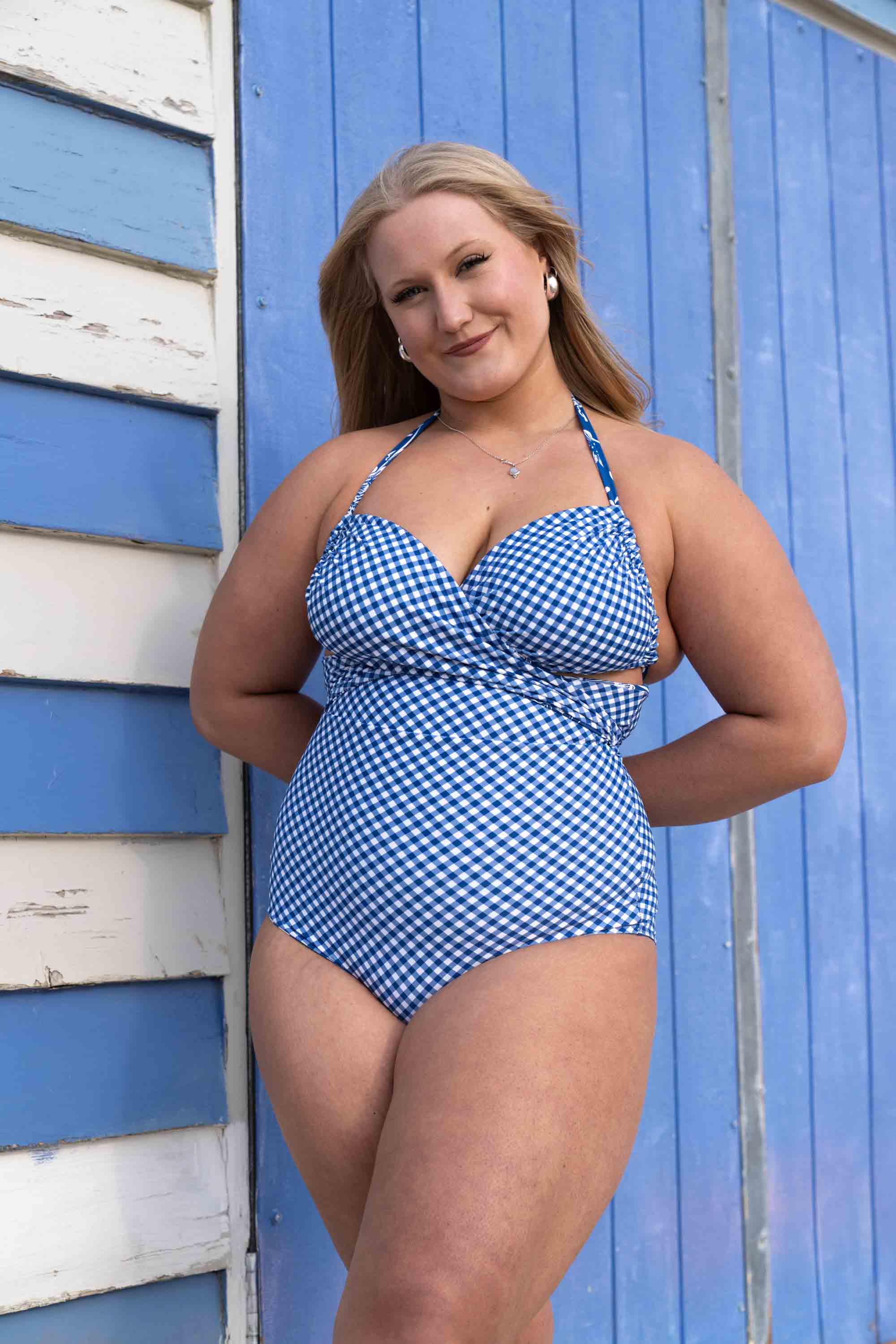 Eva Reversible Bikini Top - Blue Gingham / Chintz - Image 13