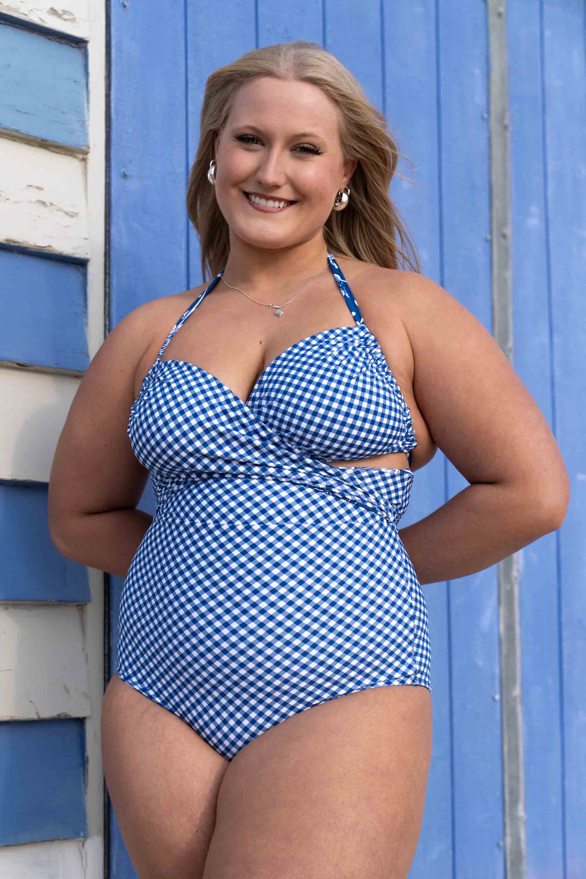 Eva Reversible Bikini Top - Blue Gingham / Chintz - Image 14