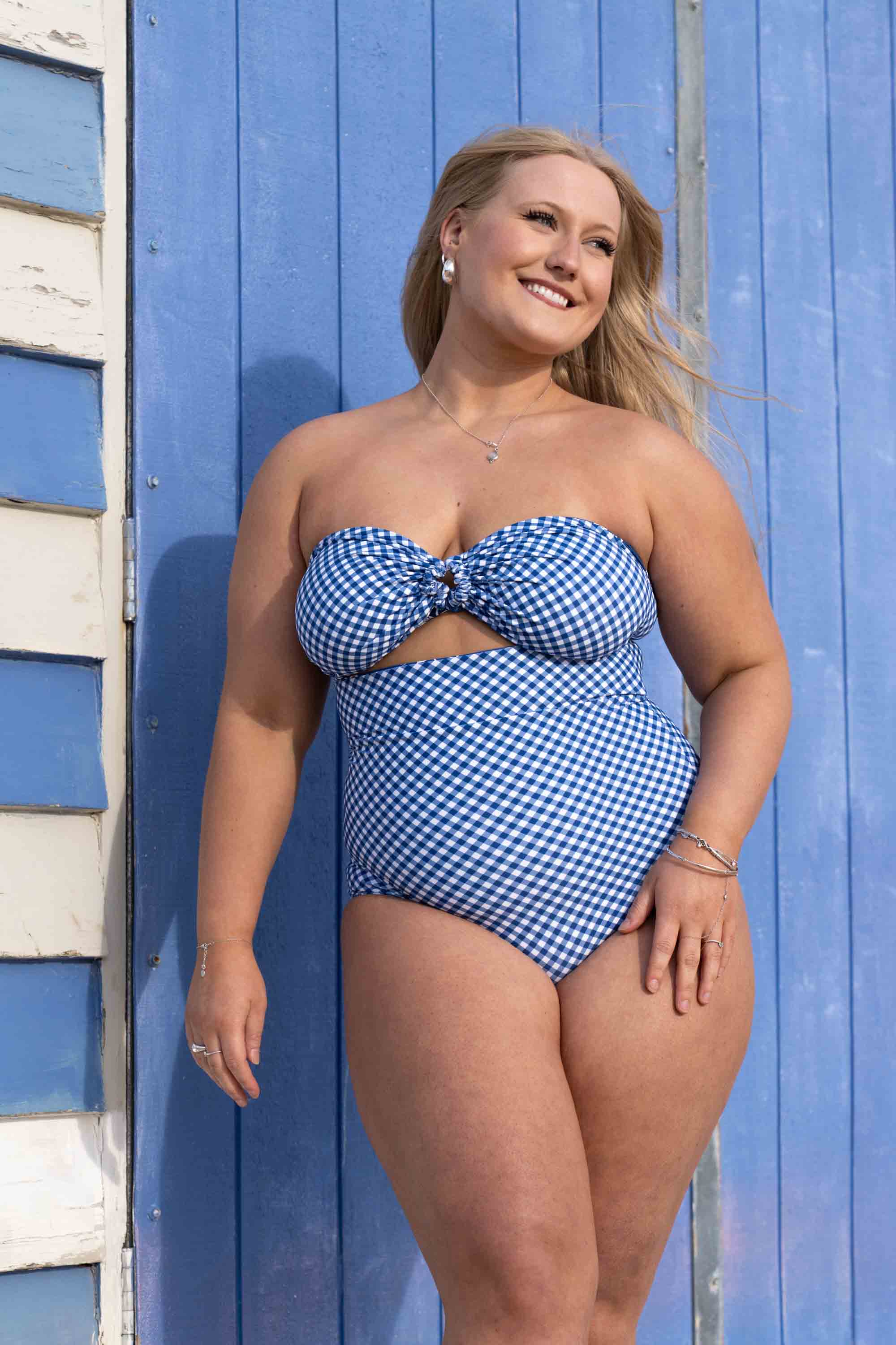 Eva Reversible Bikini Top - Blue Gingham / Chintz - Image 3