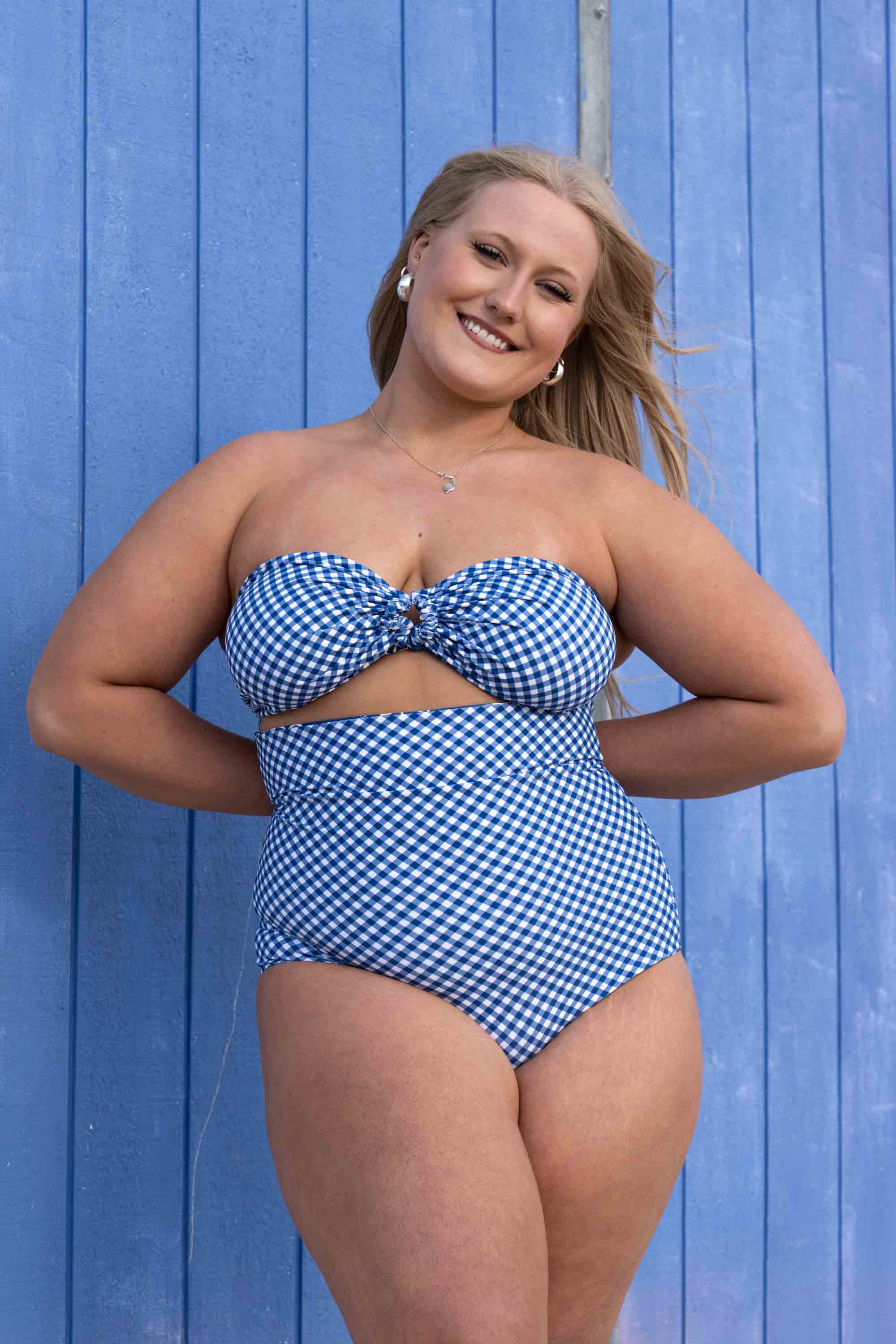 Eva Reversible Bikini Top - Blue Gingham / Chintz - Image 9