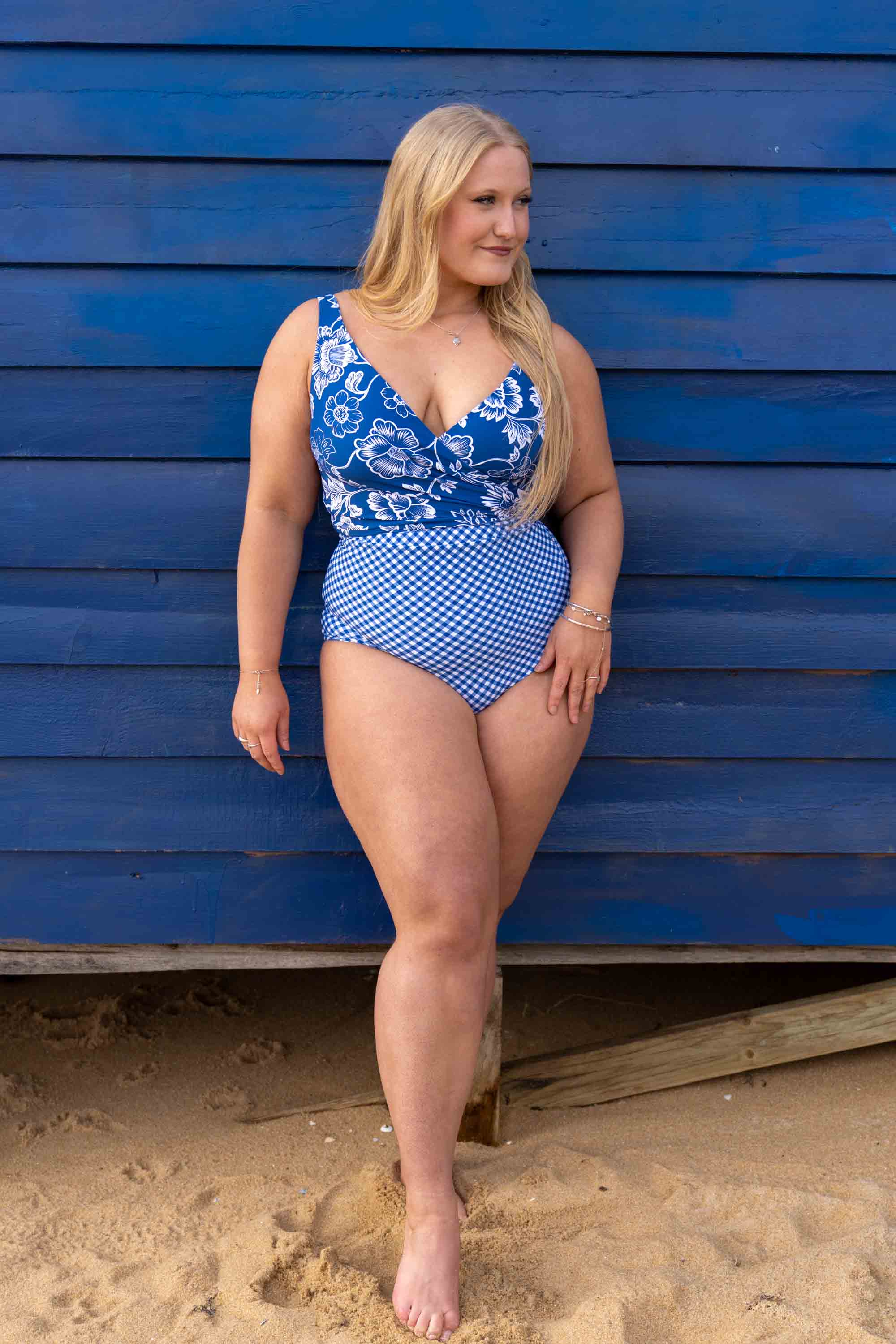 Lola Reversible Bikini Top - Blue Gingham / Chintz - Image 10
