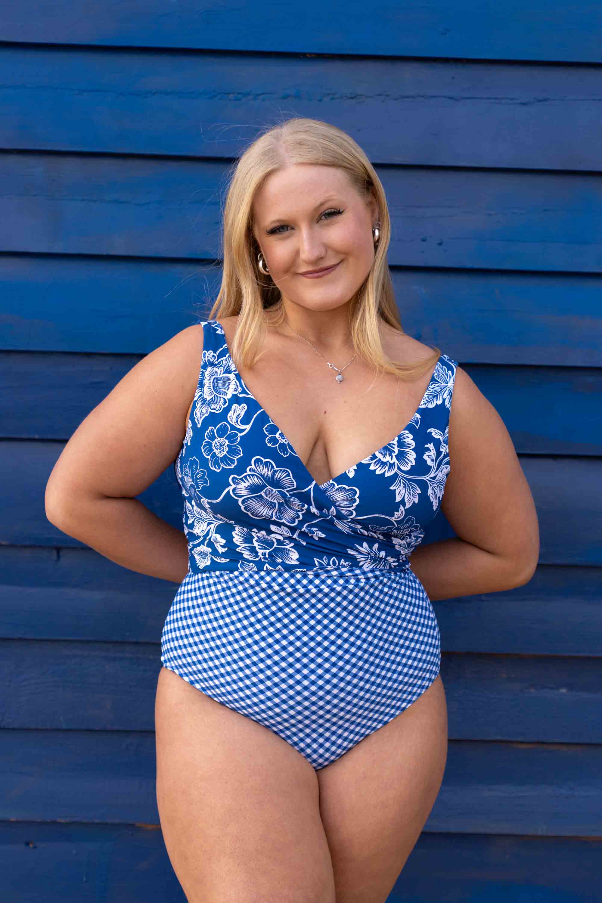 Lola Reversible Bikini Top - Blue Gingham / Chintz - Image 11