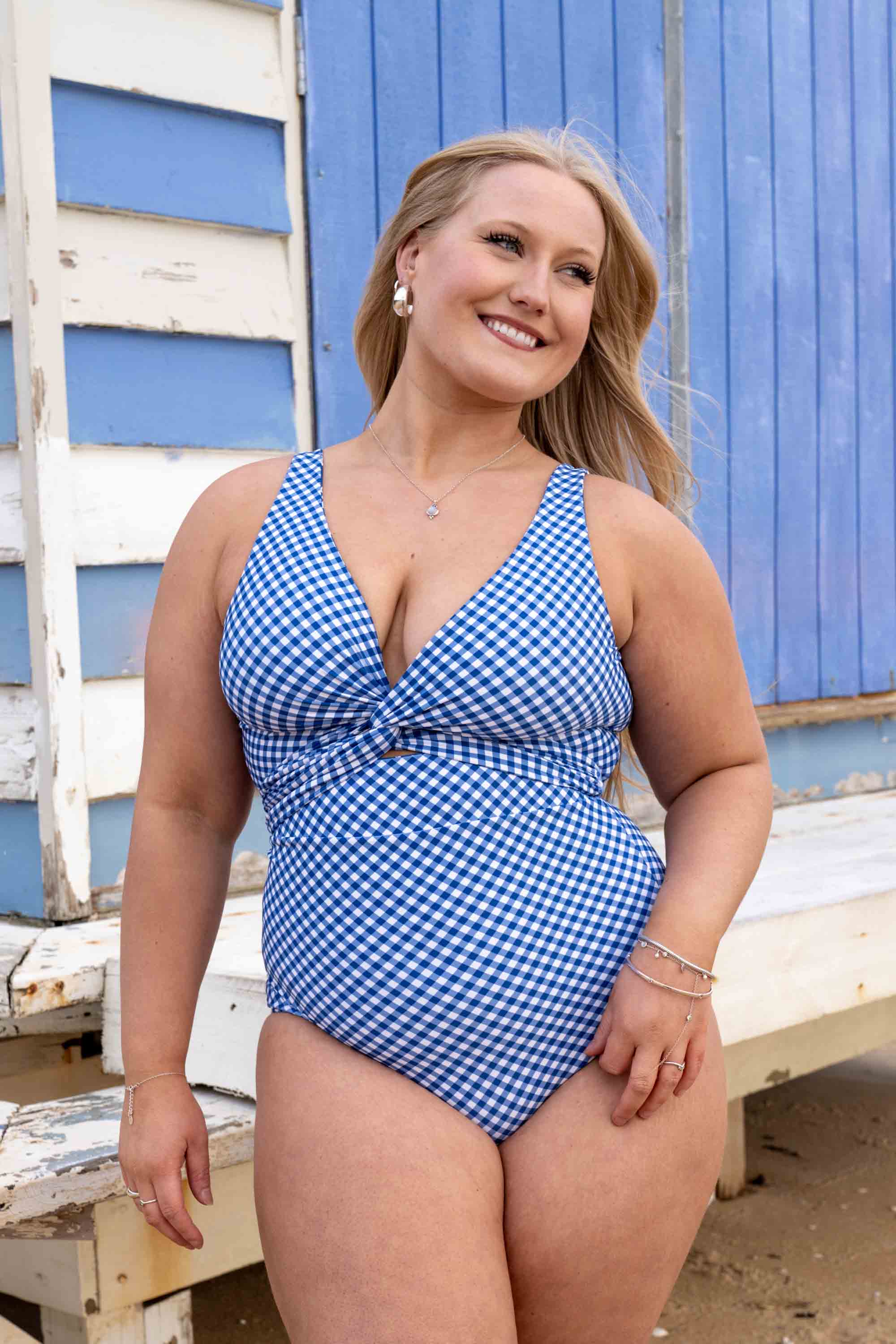Lola Reversible Bikini Top - Blue Gingham / Chintz - Image 15