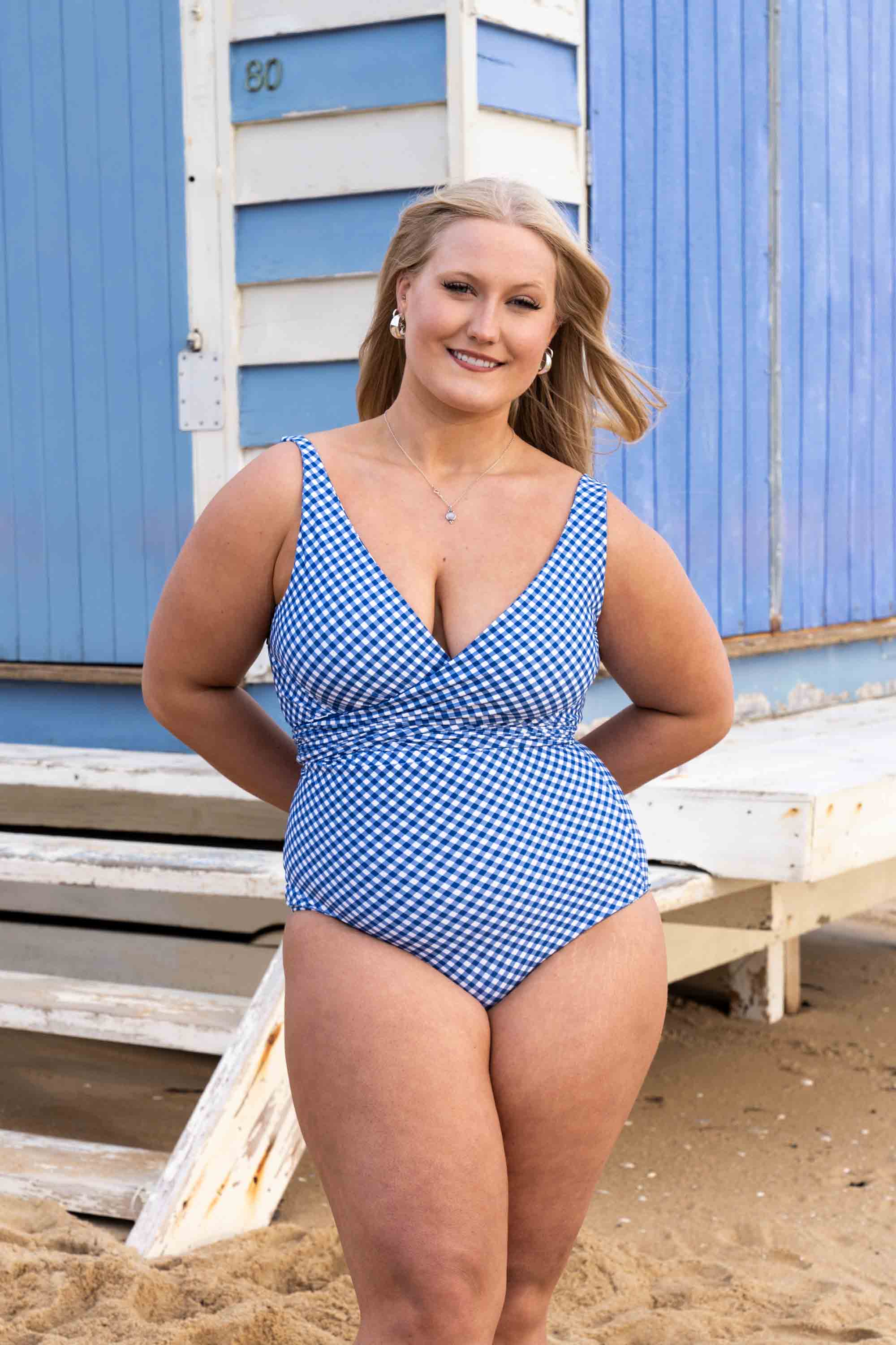 Lola Reversible Bikini Top - Blue Gingham / Chintz - Image 4