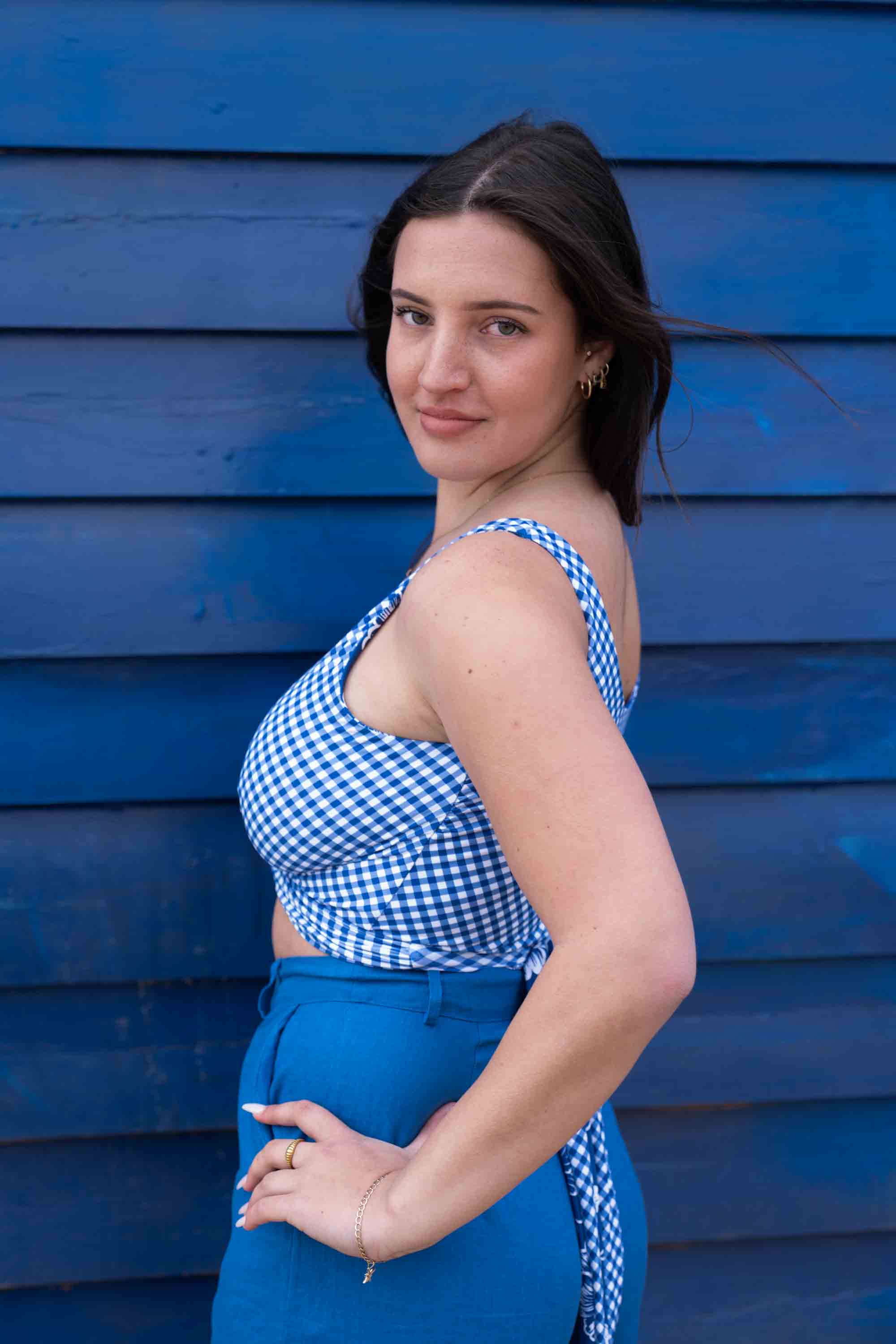 Lola Reversible Bikini Top - Blue Gingham / Chintz - Image 6
