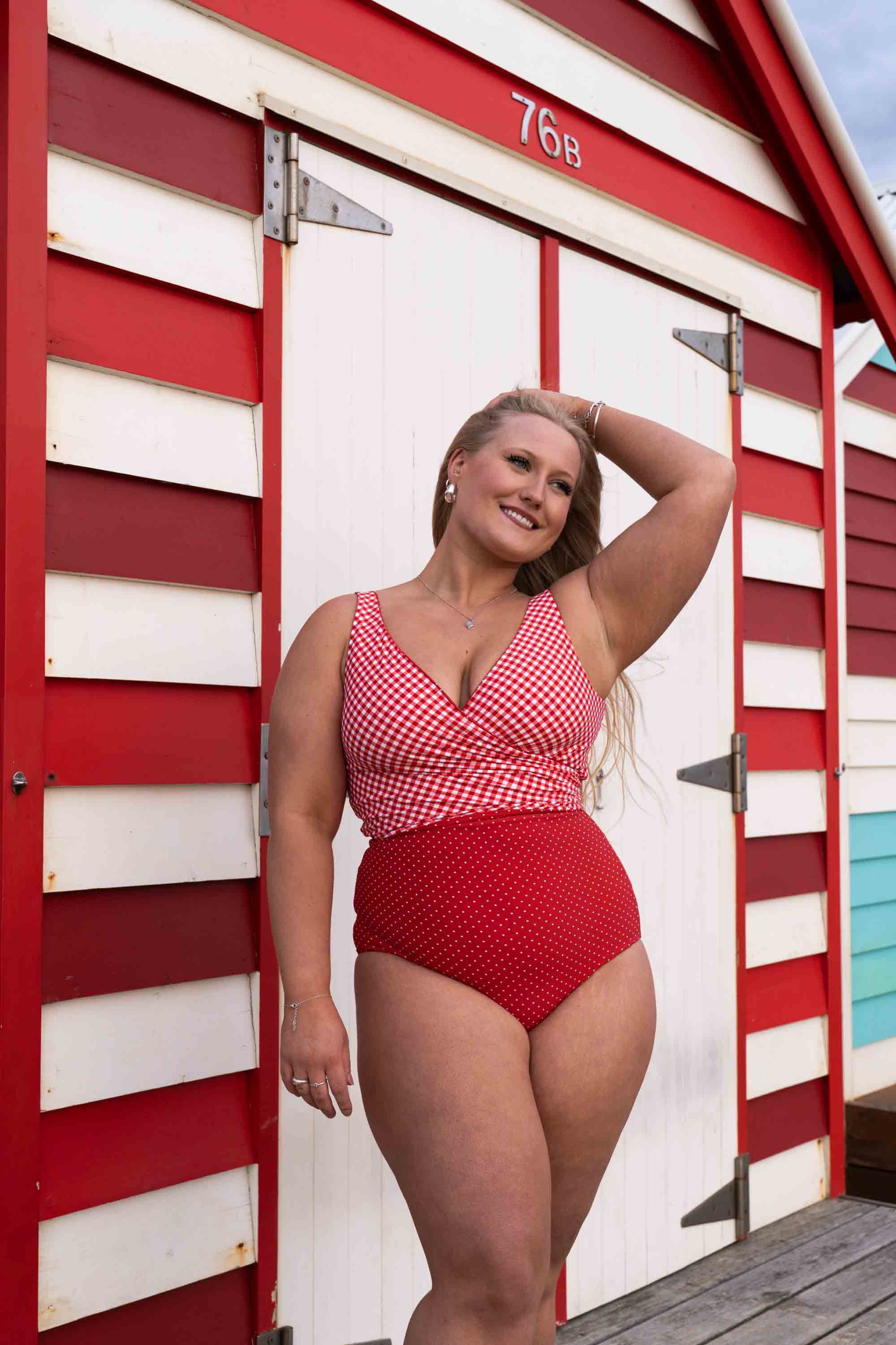 Lola Reversible Bikini Top - Red Polka Dot / Gingham - Image 9
