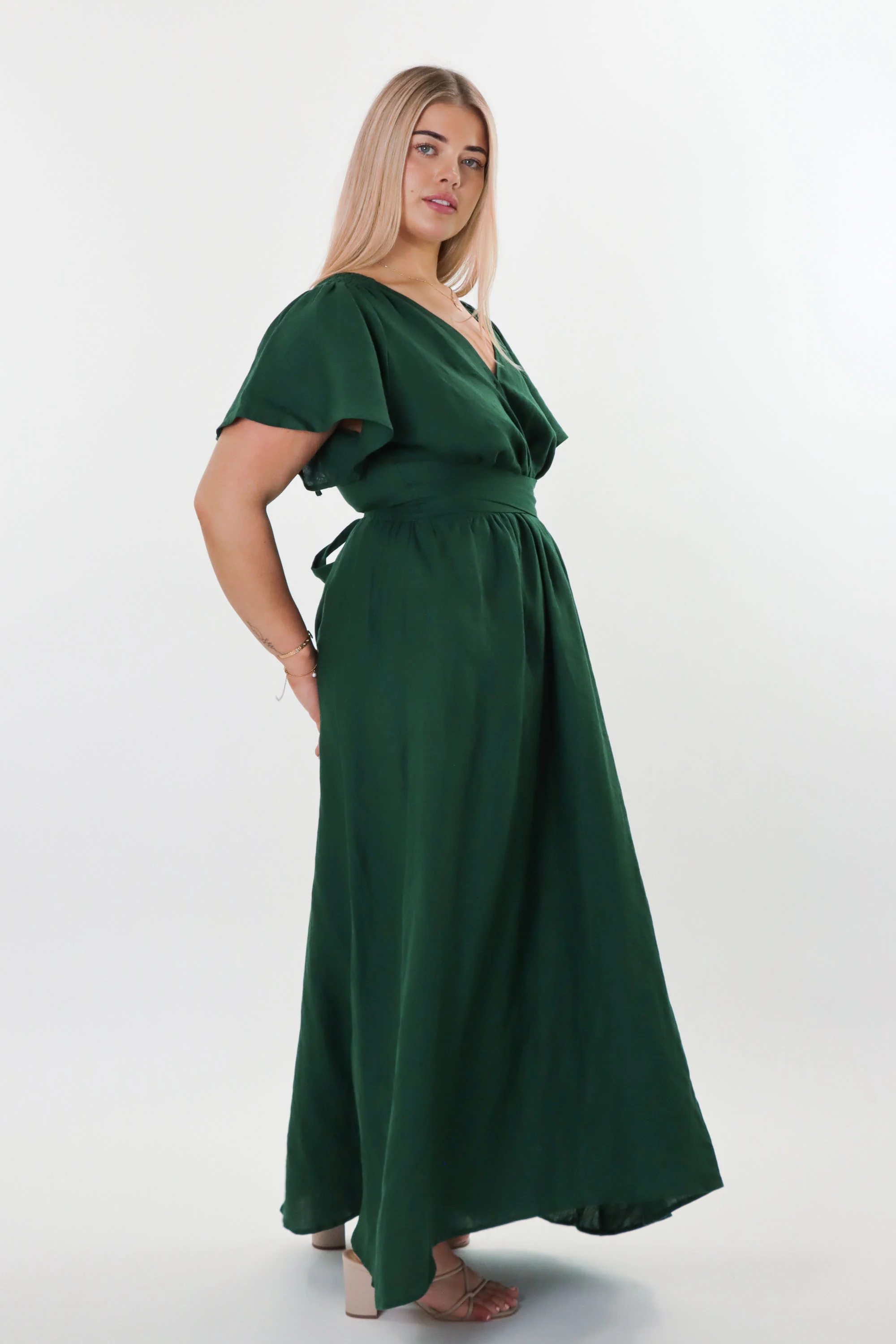 Phoebe Forest Green Dress - 100% Linen - Image 10