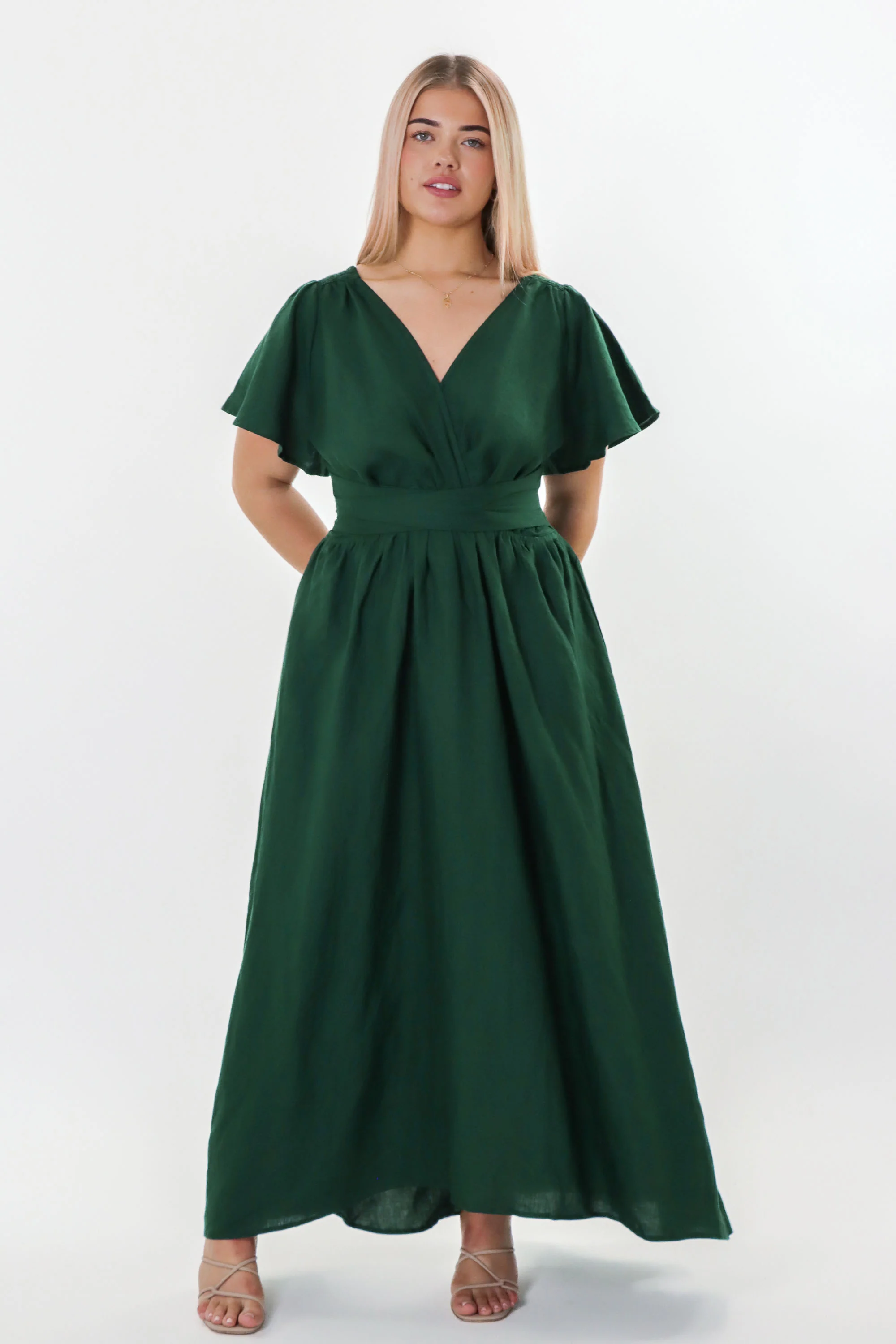 Phoebe Forest Green Dress - 100% Linen - Image 12