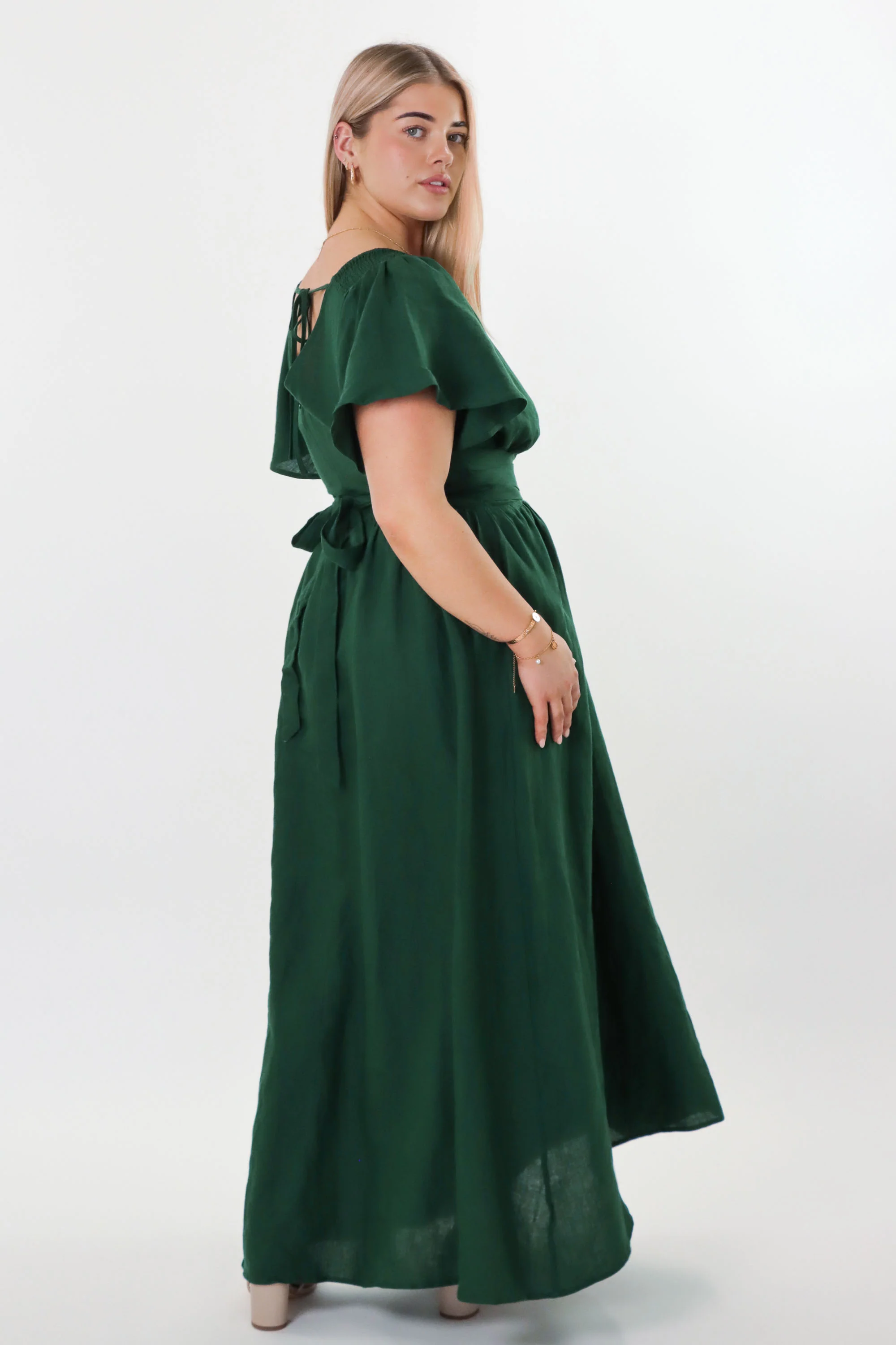 Phoebe Forest Green Dress - 100% Linen - Image 13