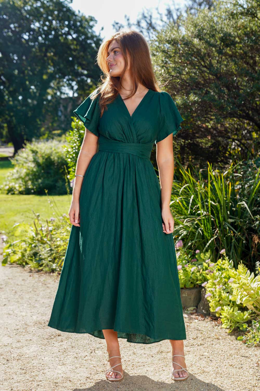 Phoebe Forest Green Dress - 100% Linen - Image 14