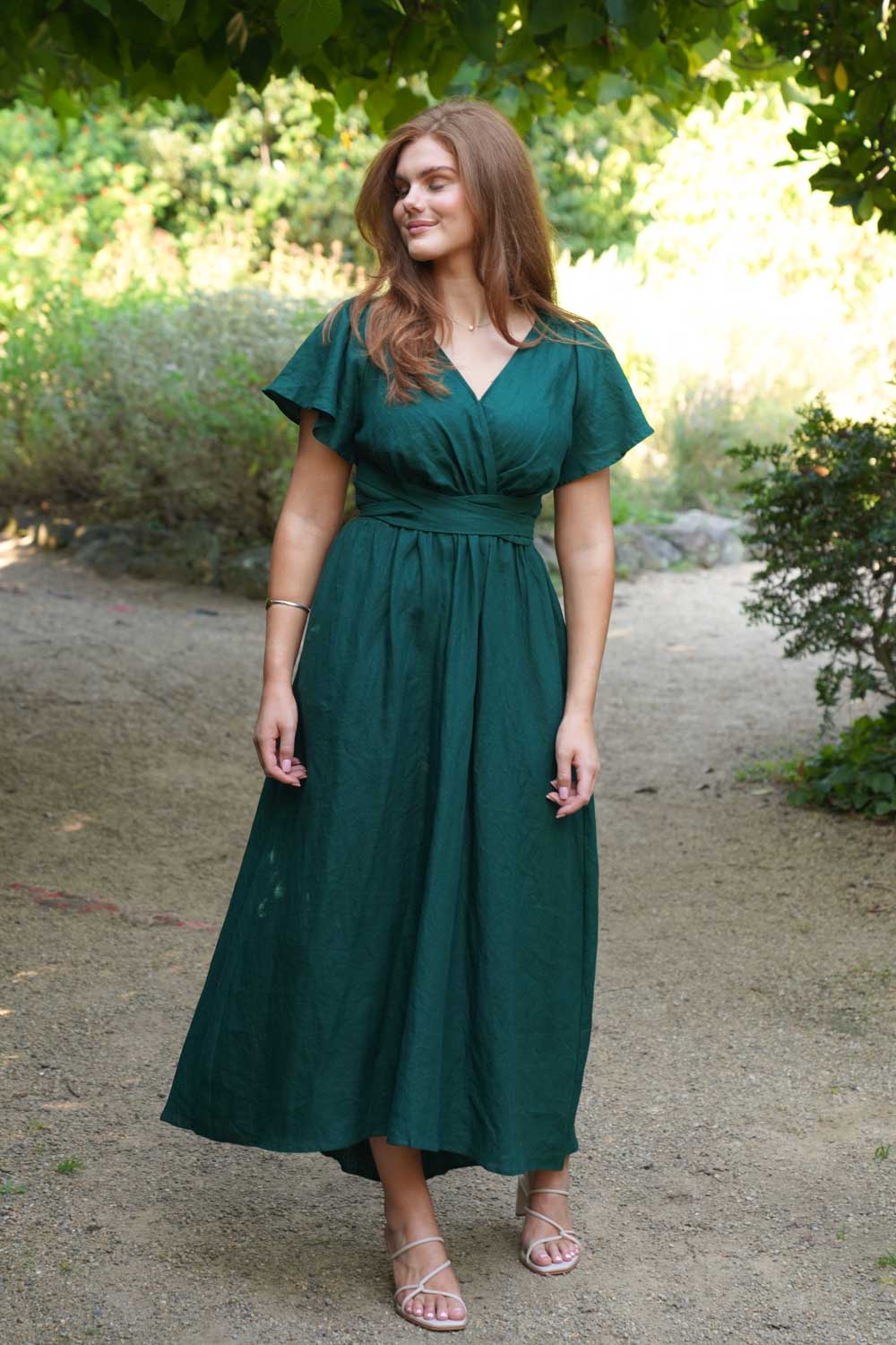 Phoebe Forest Green Dress - 100% Linen - Image 16