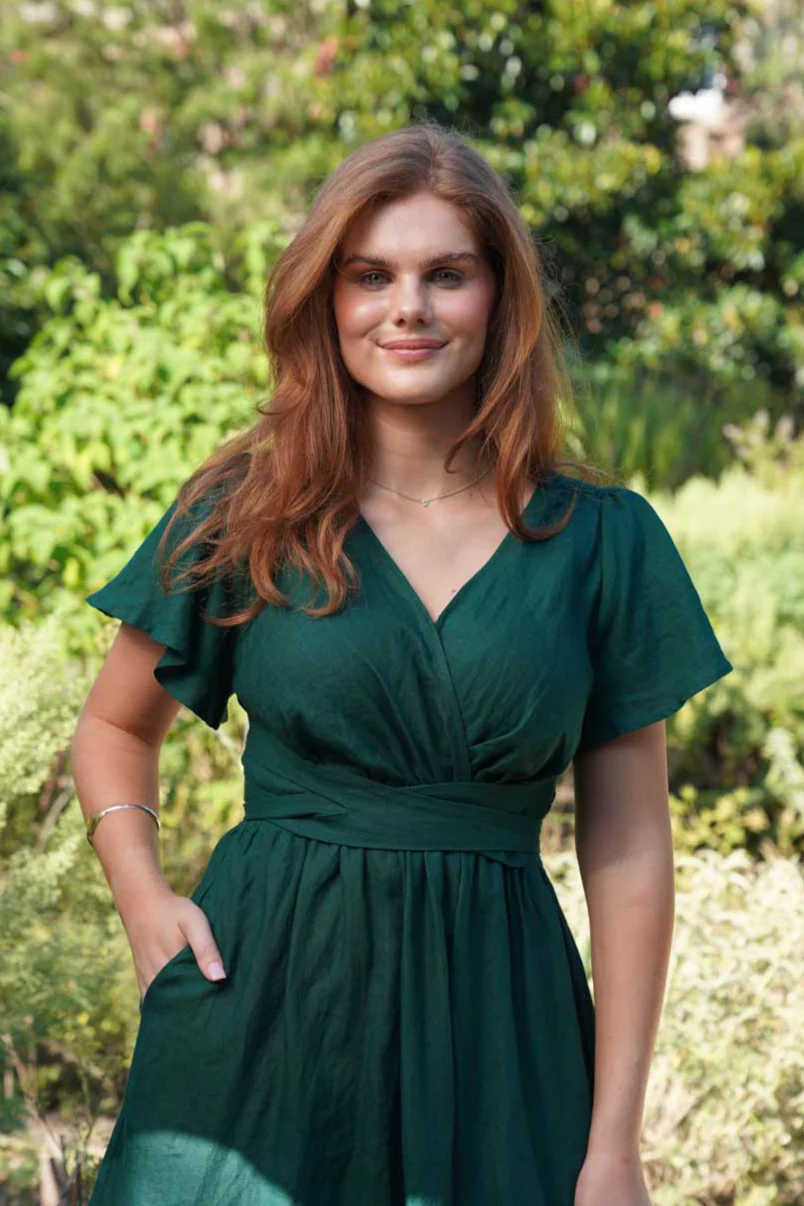 Phoebe Forest Green Dress - 100% Linen - Image 7