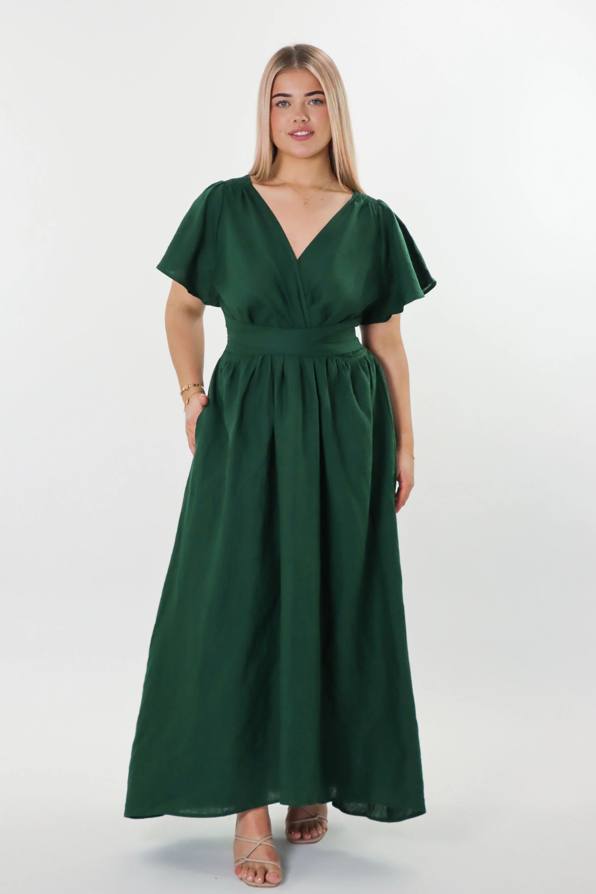 Phoebe Forest Green Dress - 100% Linen - Image 9