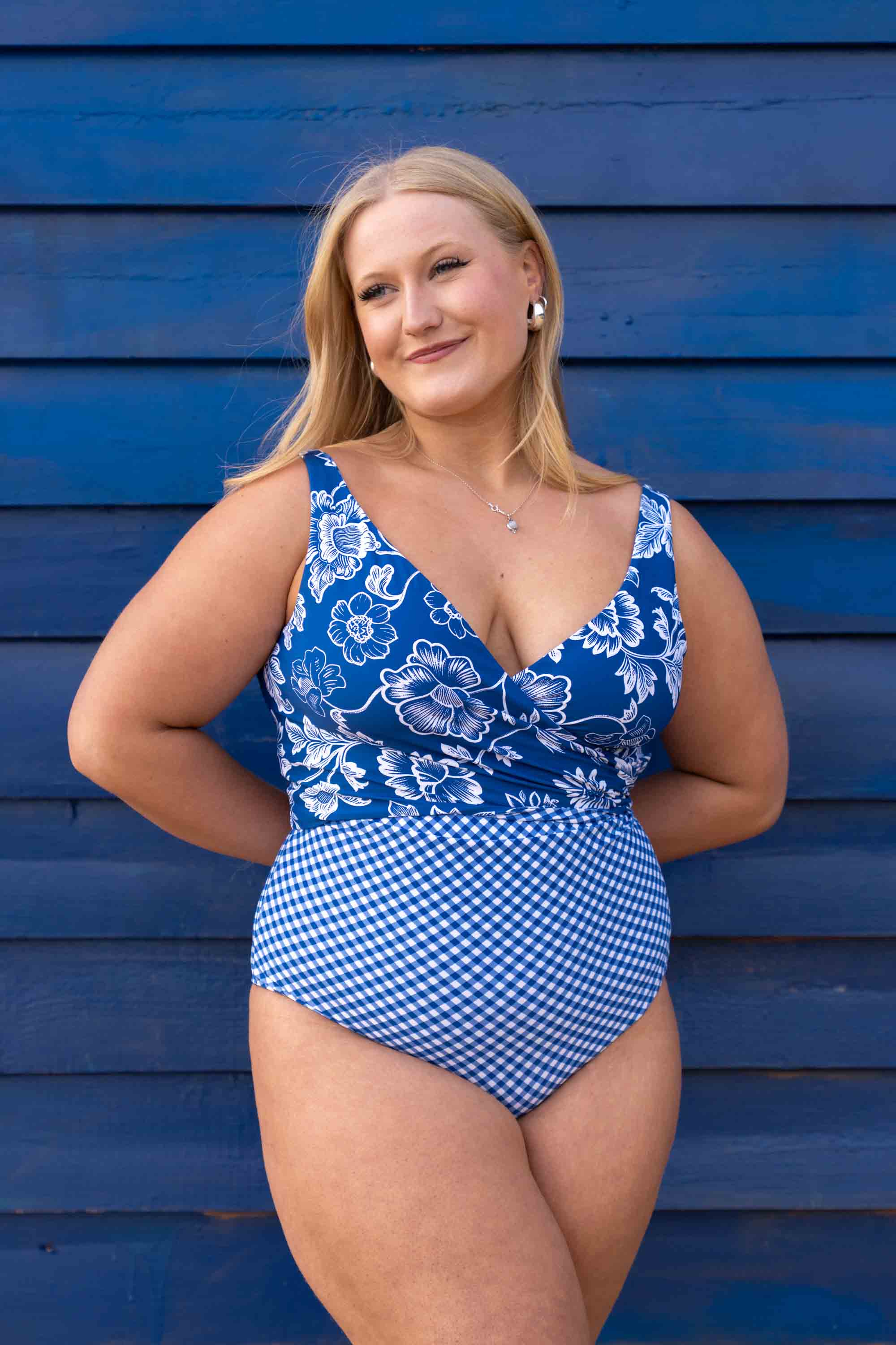 Lola Reversible Bikini Top - Blue Gingham / Chintz - Image 8