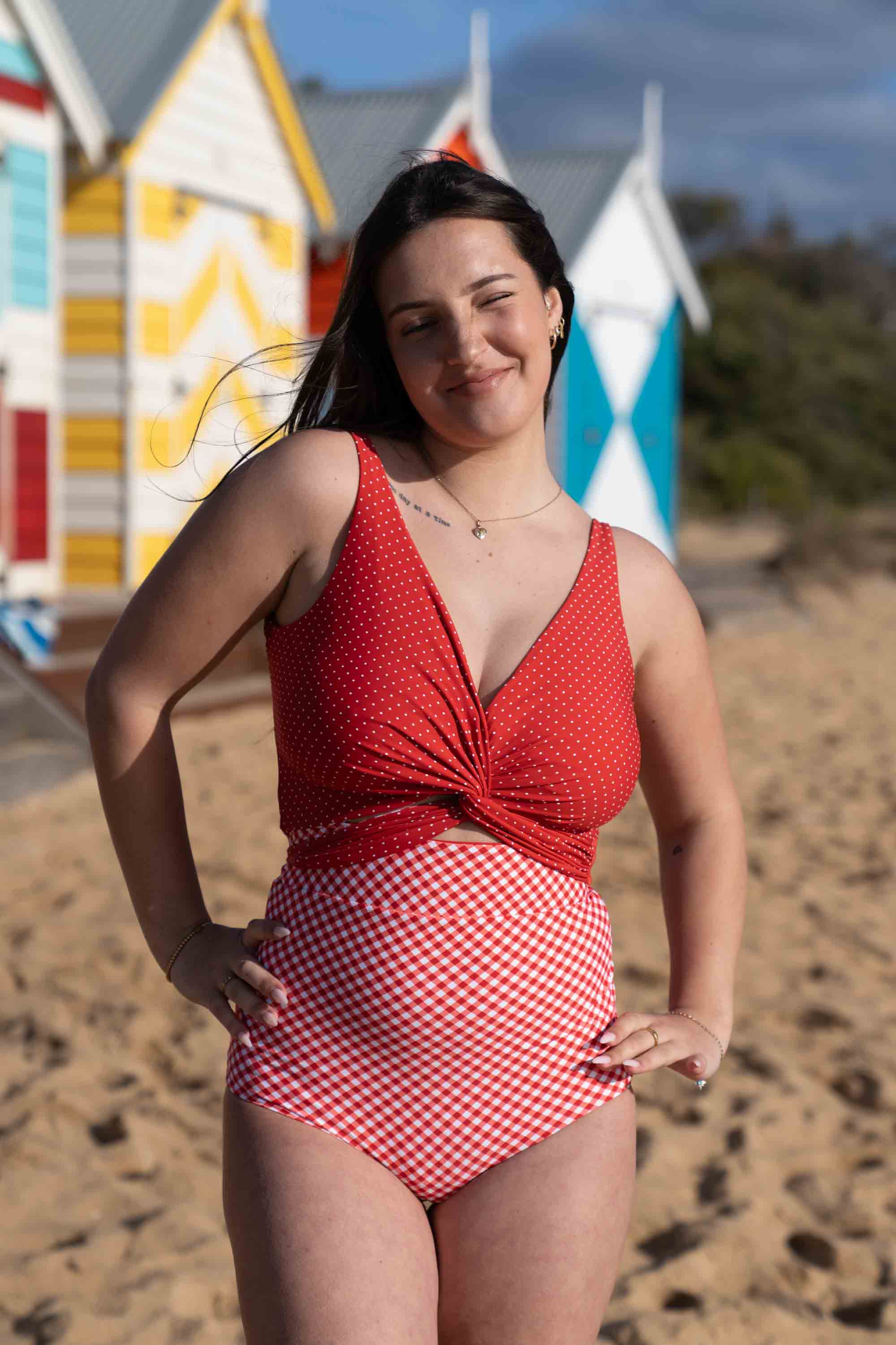 Lola Reversible Bikini Top - Red Polka Dot / Gingham - Image 4